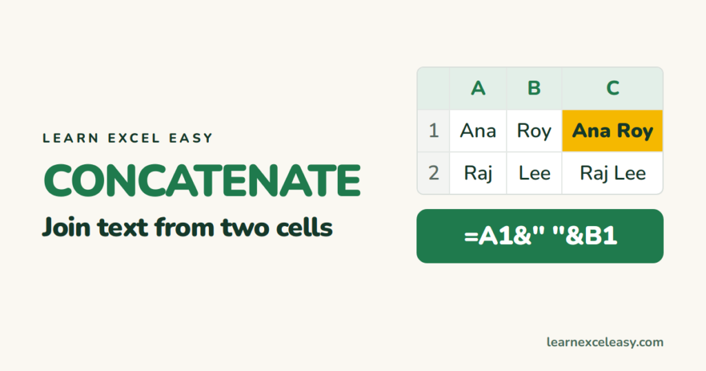 CONCATENATE in Excel: join text from two cells
