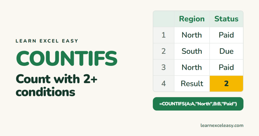 COUNTIFS in Excel: count rows that match two or more conditions