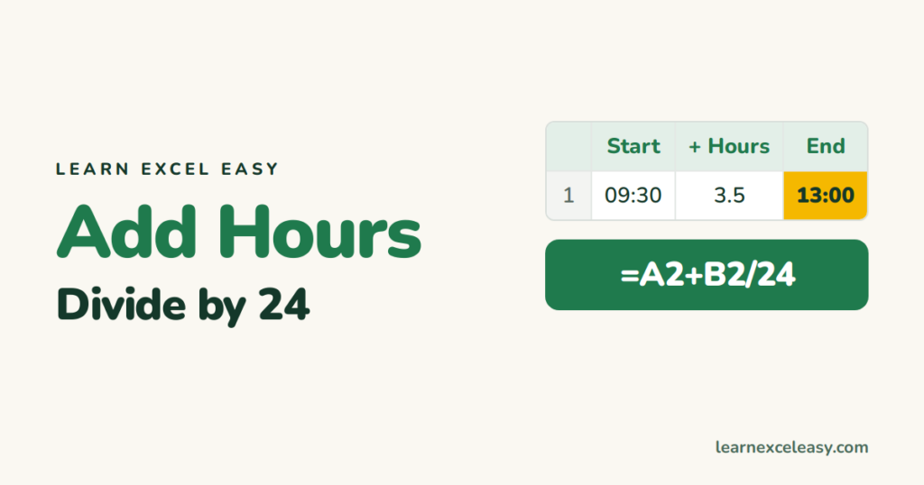 Add Hours to a Time in Excel (and minutes, and over 24 hours)