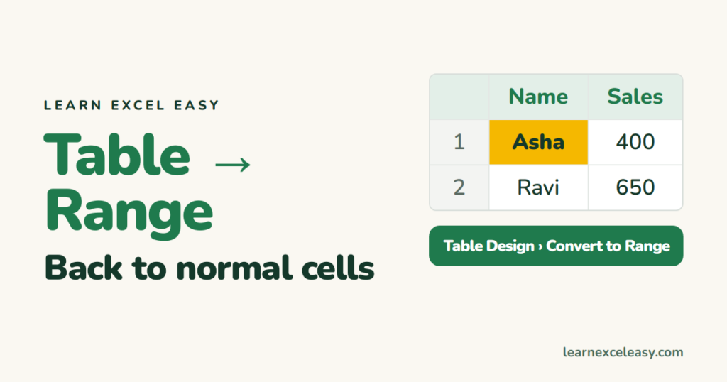 Convert a Table to a Normal Range in Excel (keep the formatting)