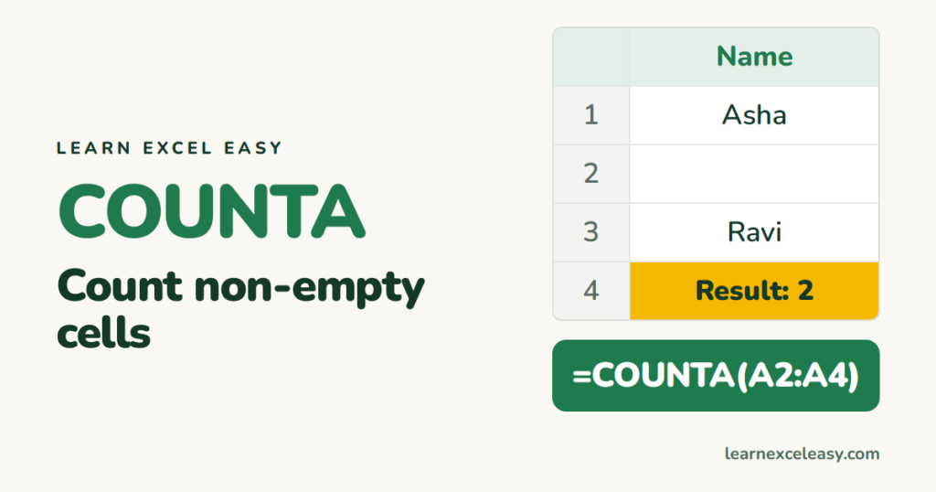Excel COUNTA: count cells that are not empty