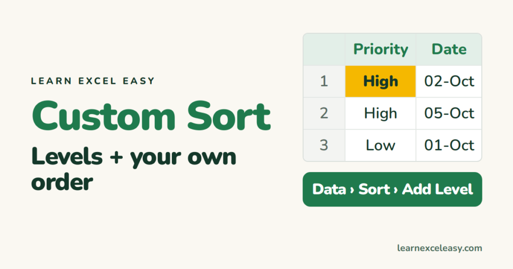 Custom Sort in Excel: sort by several columns or your own order
