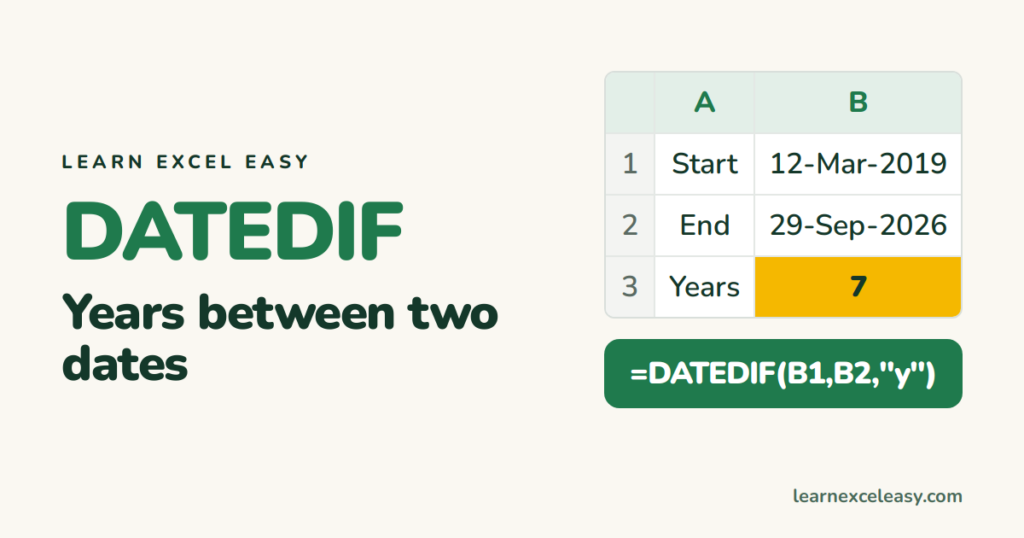 Excel DATEDIF: years, months or days between two dates