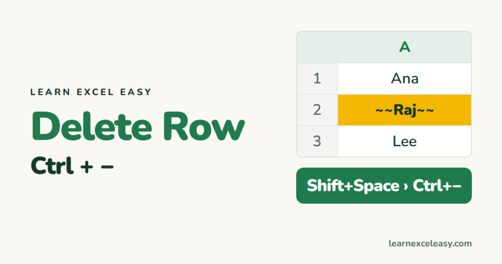 Excel Delete Row Shortcut: Ctrl+Minus, and delete many rows fast