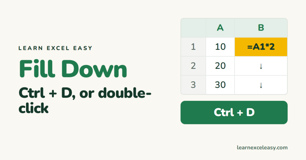 Excel Fill Down Shortcut: Ctrl+D and the double-click trick