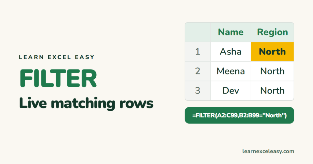 Excel FILTER Function: pull matching rows with a formula