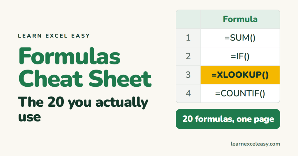 Excel Formulas Cheat Sheet: the 20 you actually use