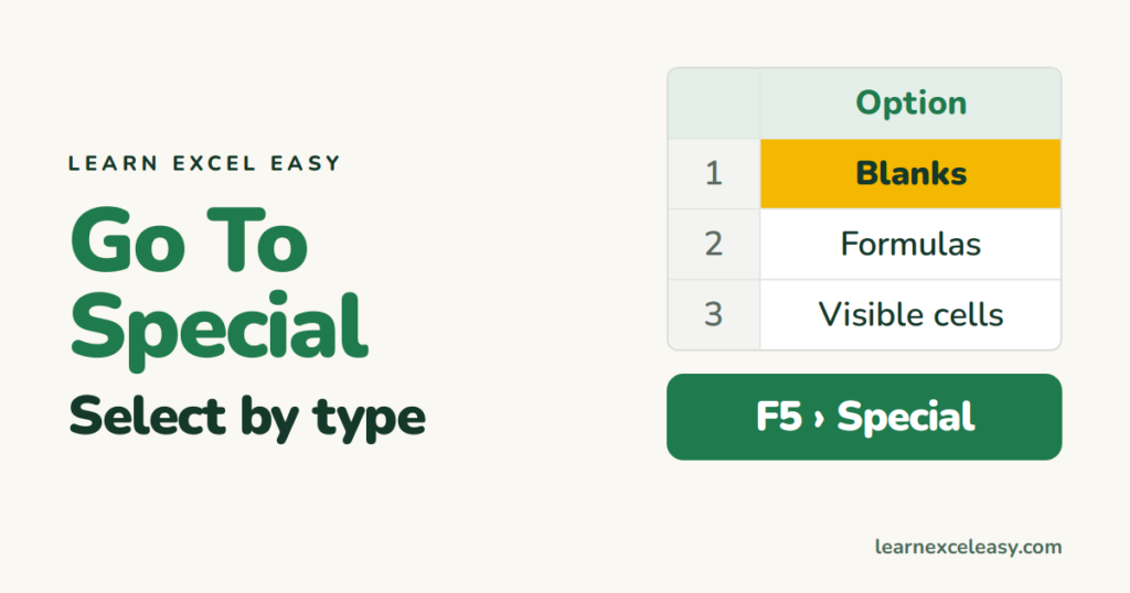 Excel Go To Special: select blanks, formulas, errors or visible cells