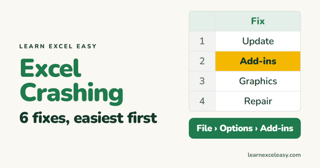 Excel Keeps Crashing? 6 fixes, easiest first