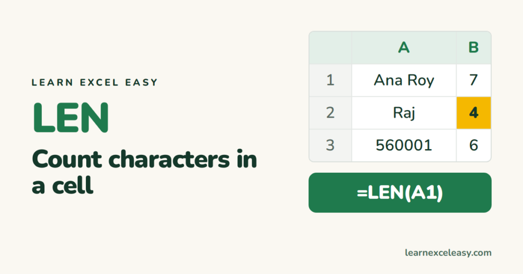 Excel LEN Function: count characters in a cell