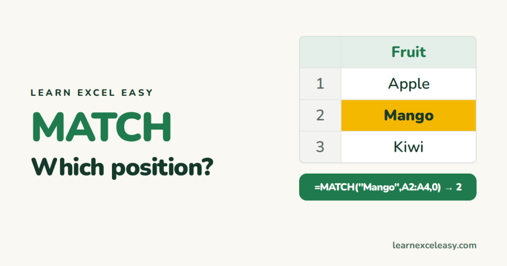Excel MATCH Function: find the position of a value