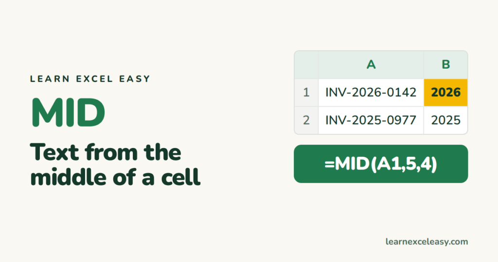 Excel MID Function: pull text from the middle of a cell