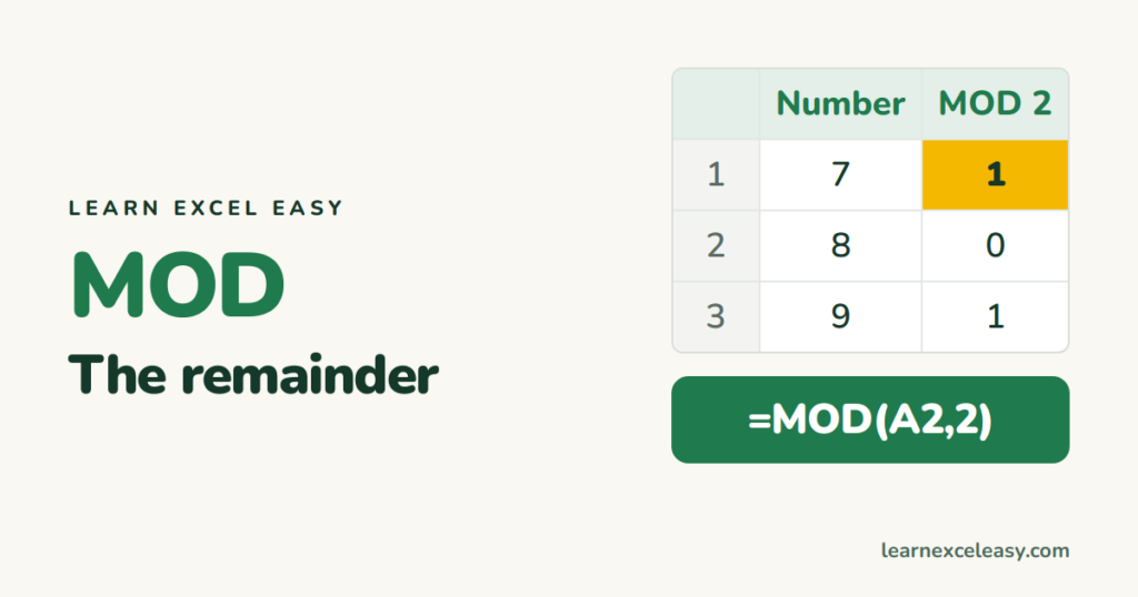 Excel MOD Function: remainders, every Nth row, odd and even