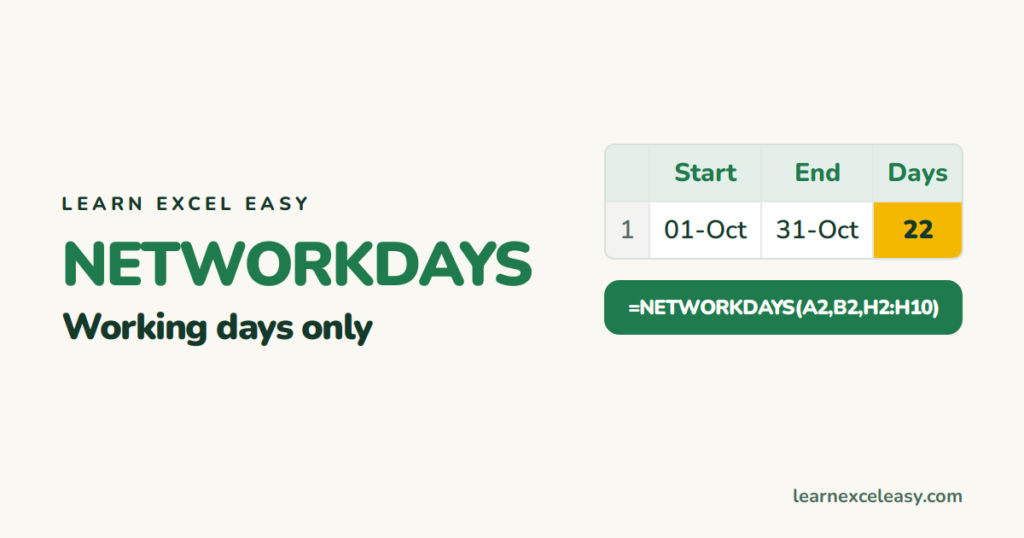 Excel NETWORKDAYS: working days between two dates