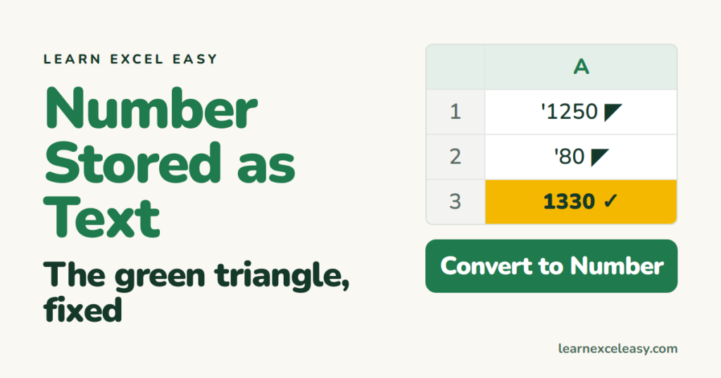 Excel Number Stored as Text: what the green triangle means and how to fix it