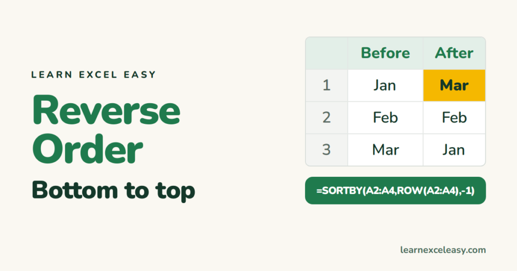 How to Reverse the Order of a List in Excel