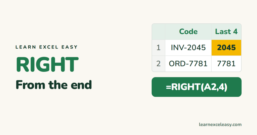 Excel RIGHT Function: take characters from the end of a cell