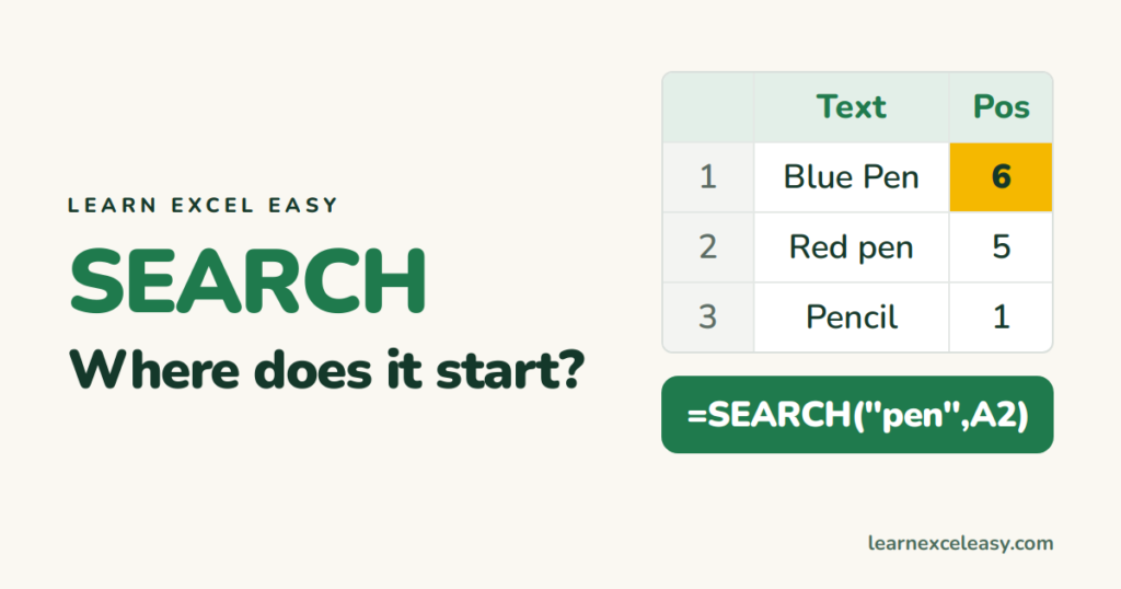Excel SEARCH Function: find text inside a cell (and test if it's there)