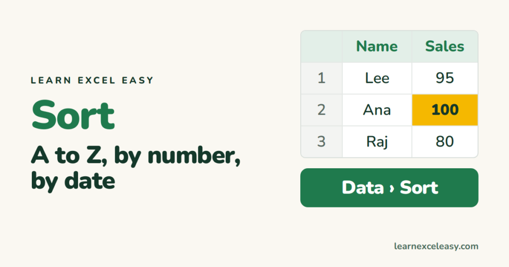 Sort in Excel: A to Z, by number, by date, by two columns