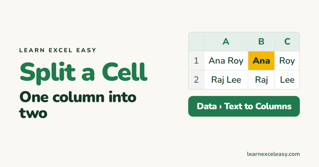 Split a Cell in Excel: one column into two