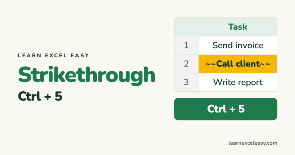 Excel Strikethrough Shortcut: Ctrl+5 (and strike through automatically)