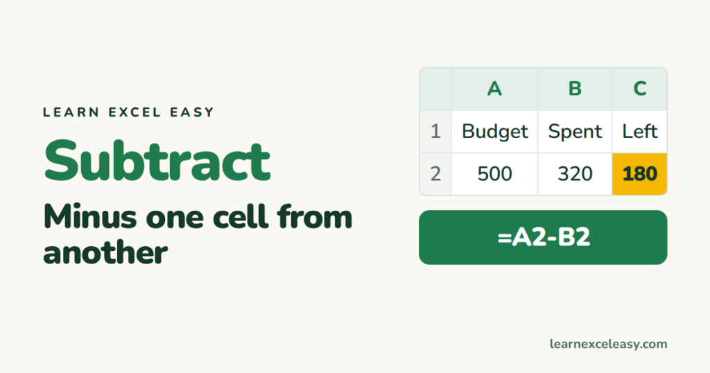 Excel Subtract Formula: minus one cell from another