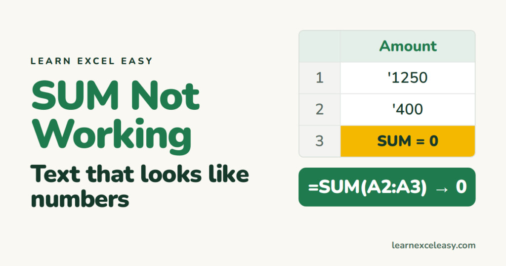 Excel SUM Not Working? Why it shows 0 or the wrong total