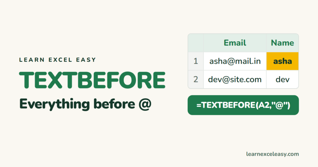 TEXTBEFORE in Excel: get the text before a character