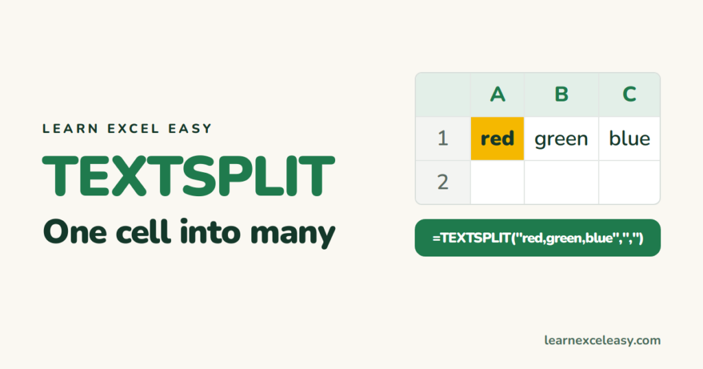 Excel TEXTSPLIT: split text by a comma, space or any character