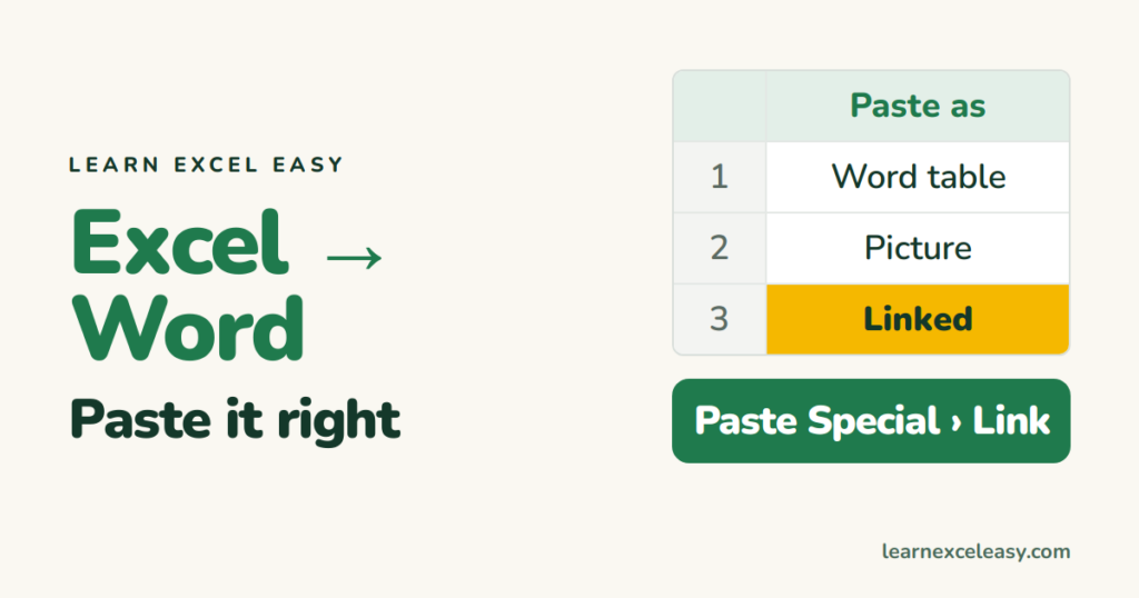 Excel to Word: paste a table that looks right (and stays linked)