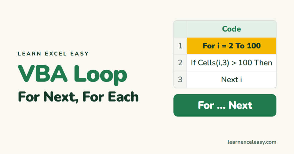 Excel VBA Loop: For Next and For Each, with 3 real examples