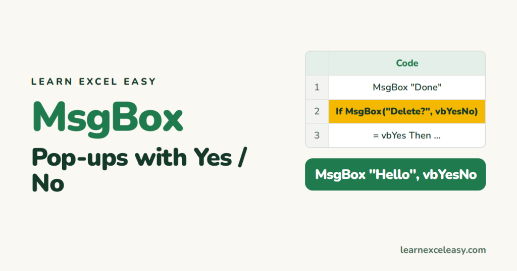 Excel VBA Message Box: MsgBox with buttons, icons and a Yes/No answer