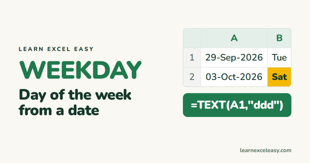 Excel WEEKDAY: day of the week from a date