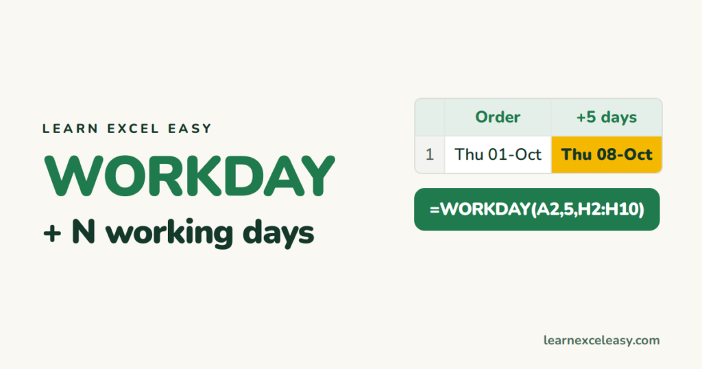 Excel WORKDAY Function: add working days to a date