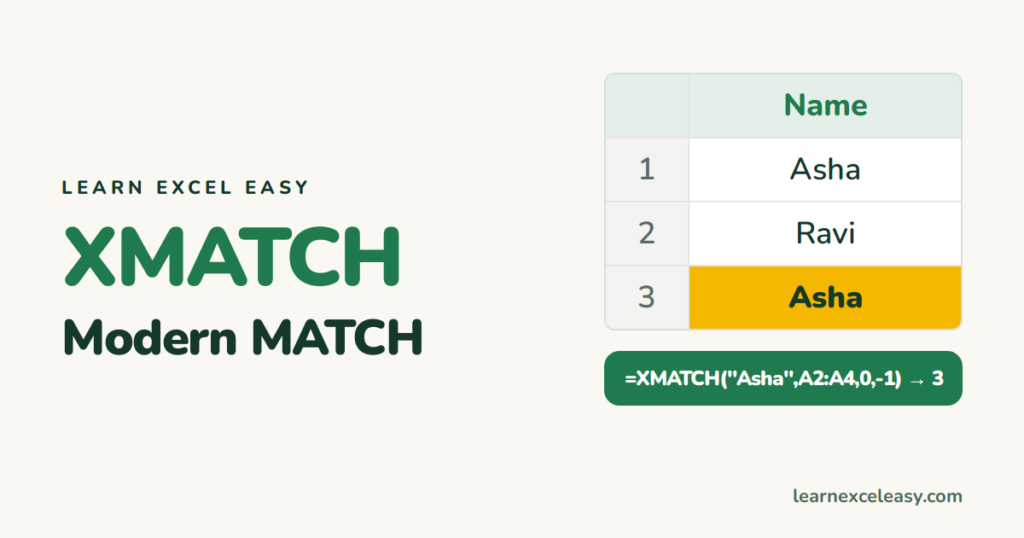 Excel XMATCH: the modern MATCH (exact by default, searches backwards)