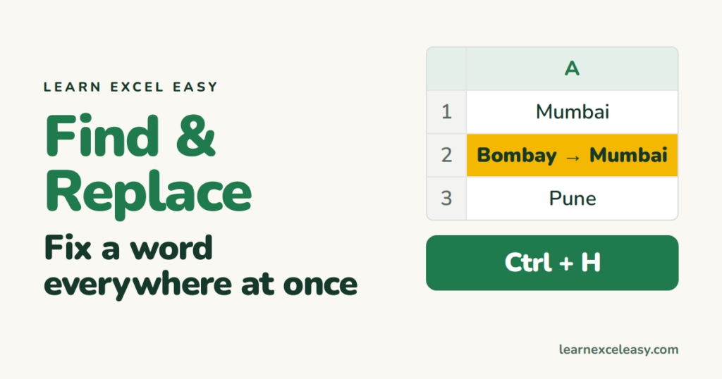 Find and Replace in Excel: fix a word everywhere at once