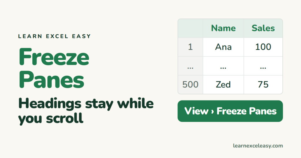 Freeze Panes in Excel: keep the heading row in view