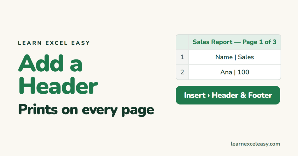 How to Add a Header in Excel (printed header, not the heading row)