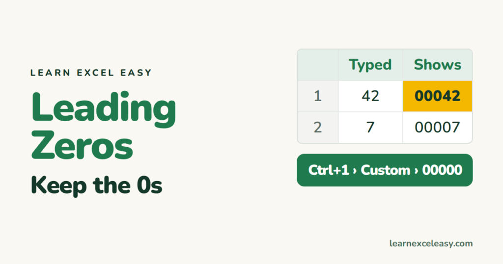 How to Add Leading Zeros in Excel (and stop Excel removing them)