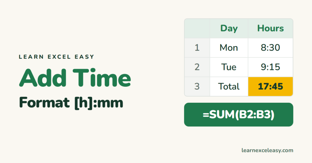 How to Add Time in Excel (and total hours over 24)
