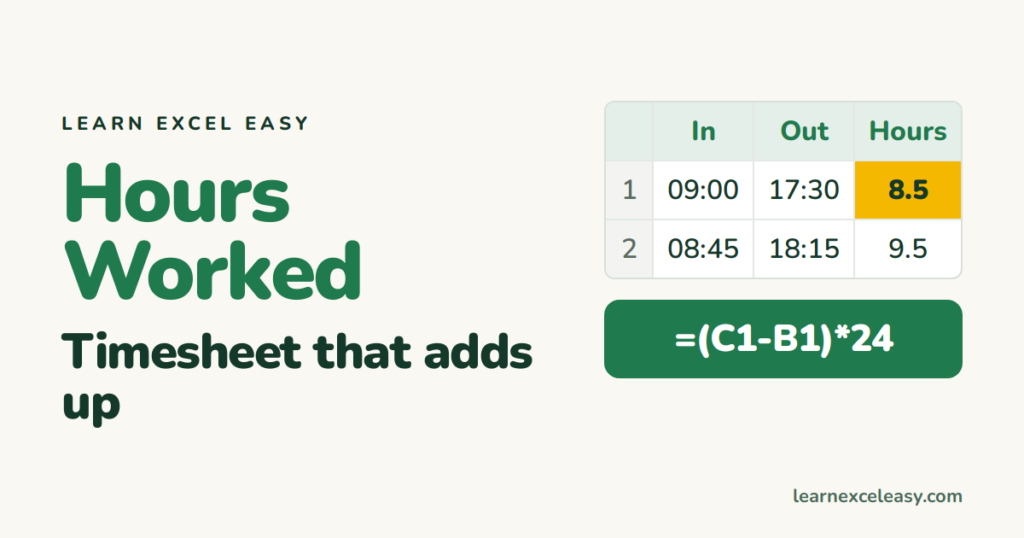 How to Calculate Hours Worked in Excel (timesheet with breaks and overtime)