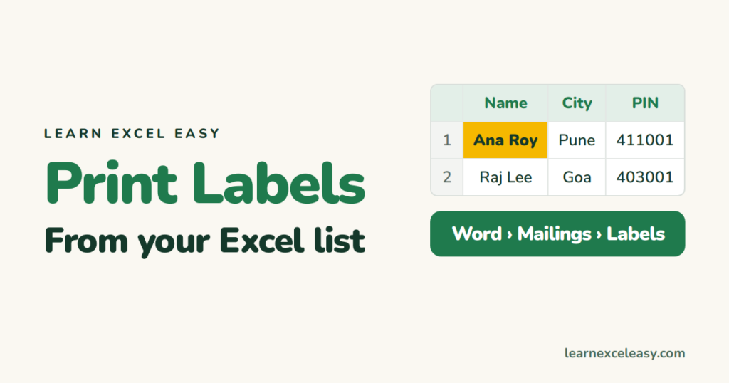 How to Print Labels from Excel (with Word mail merge)