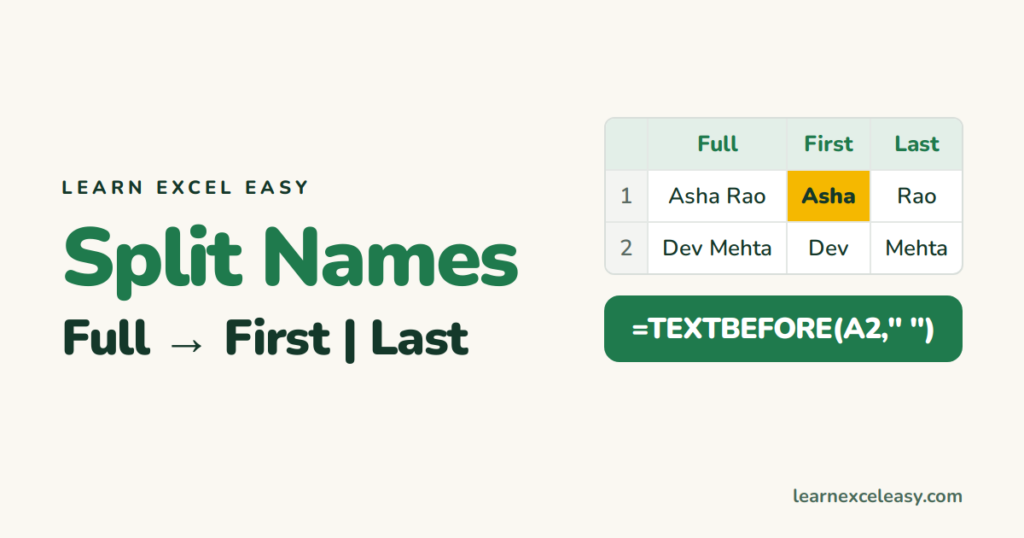 How to Separate First and Last Name in Excel (4 ways)