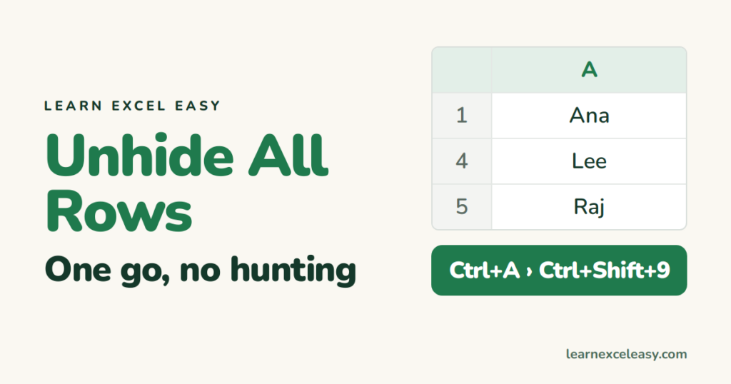 How to Unhide All Rows in Excel (and columns) in one go