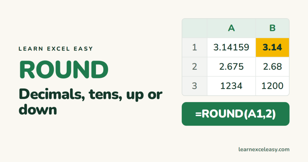 ROUND in Excel: to 2 decimals, to the nearest 10, up or down
