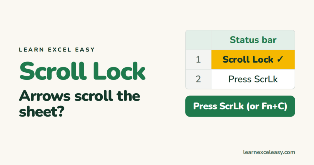 Scroll Lock in Excel: turn it off (arrow keys move the sheet)