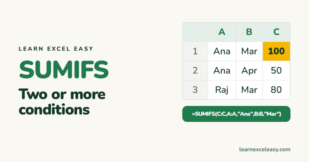 SUMIFS in Excel: add rows that match two or more conditions