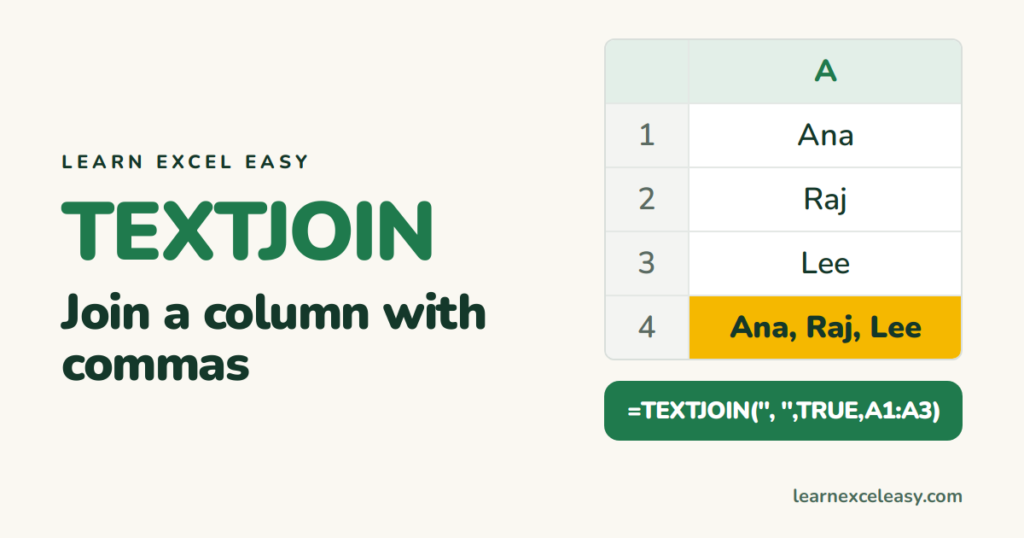TEXTJOIN in Excel: join a whole column with commas