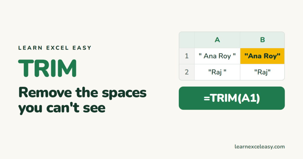 TRIM in Excel: remove extra spaces that break lookups
