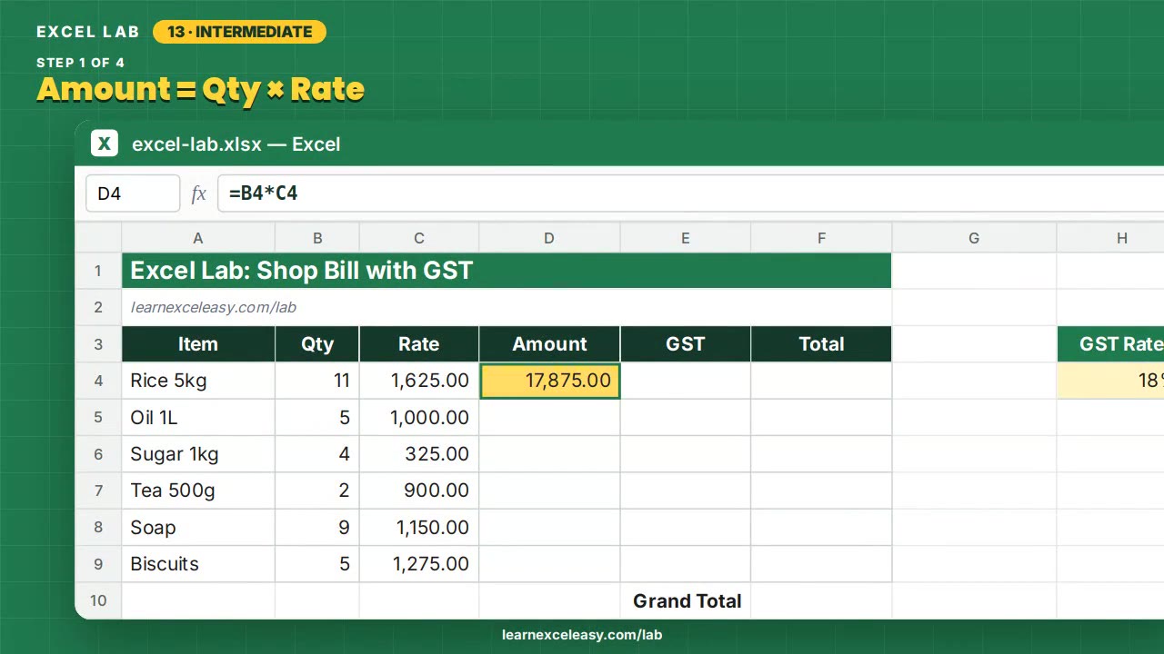 Shop Bill with GST Excel lab